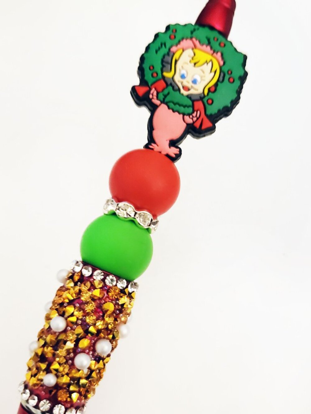 Handmade Rhinestone Christmas Holiday Beaded Silicone Focal Bead Pen